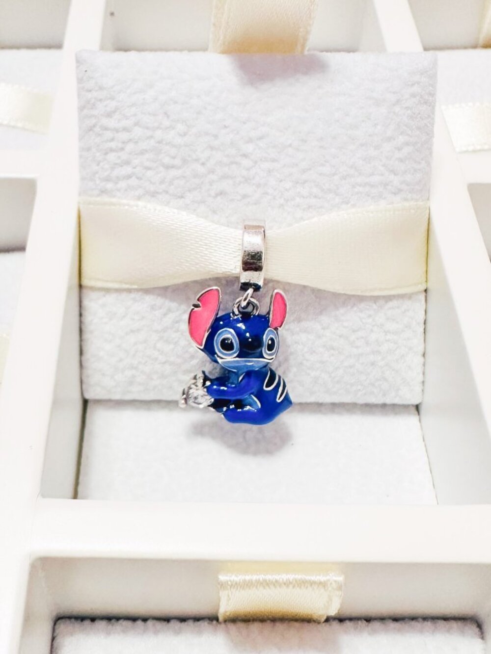 925 Sterling Silver Stitch With Crystal Dangle Charm Fits Pandora Bracelets